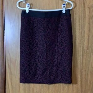 Black pencil skirt with purple lace layover